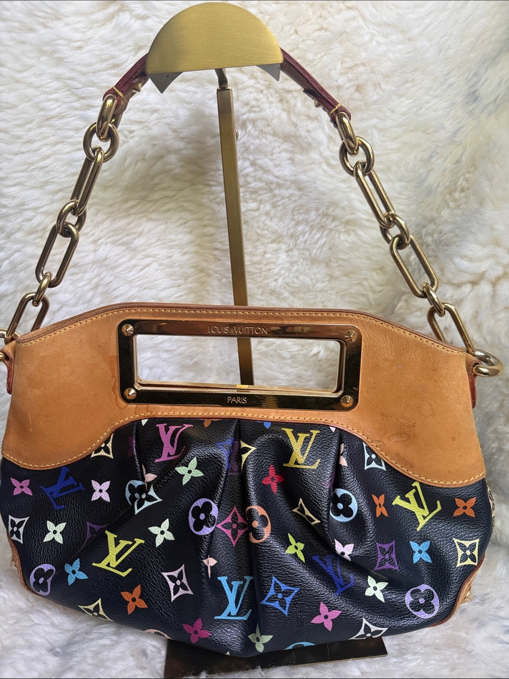 Louis Vuitton Black Multicolor Murakai Judy Canvas Shoulder Bag with leather